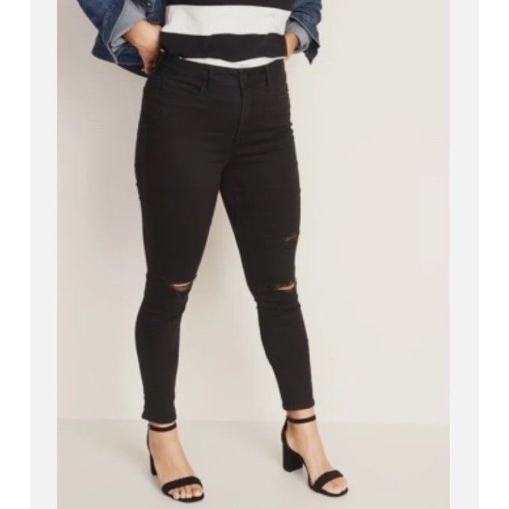 Old Navy Women's Black High Rise Distress Rockstar Super Skinny Jeans Size 12